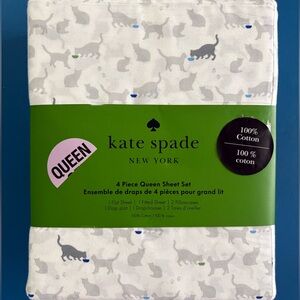 🐱 Kate Spade Cats Kitten Print 4PC Queen Sheet Set Cotton